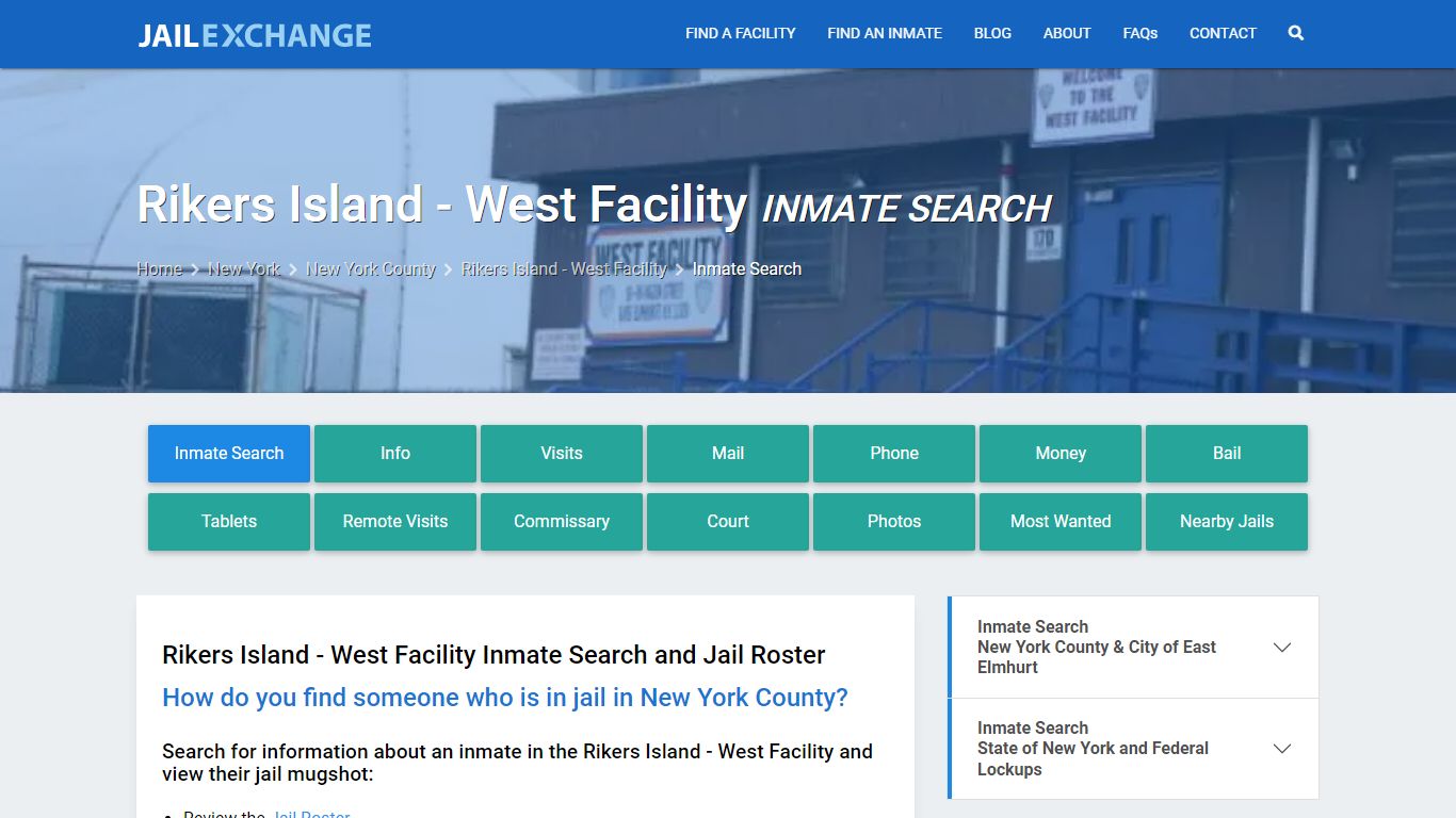 Rikers Island - West Facility Inmate Search - Jail Exchange